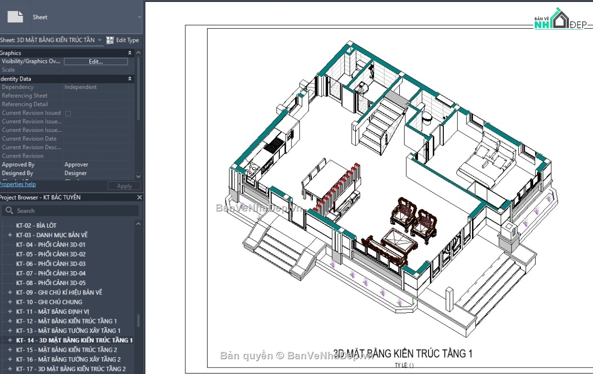 revit biệt thự,revit biệt thự đẹp,revit nhà dân,revit nhà mái thái,thiết kế revit nhà dân