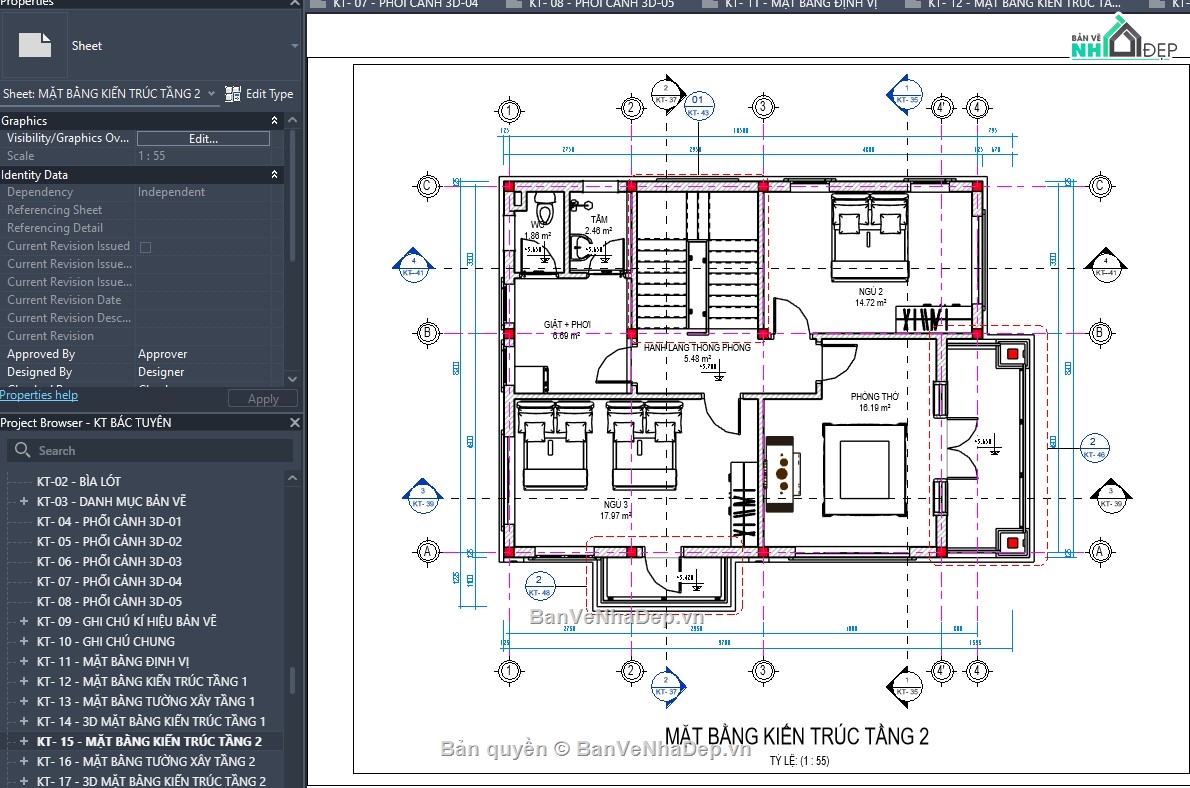 revit biệt thự,revit biệt thự đẹp,revit nhà dân,revit nhà mái thái,thiết kế revit nhà dân