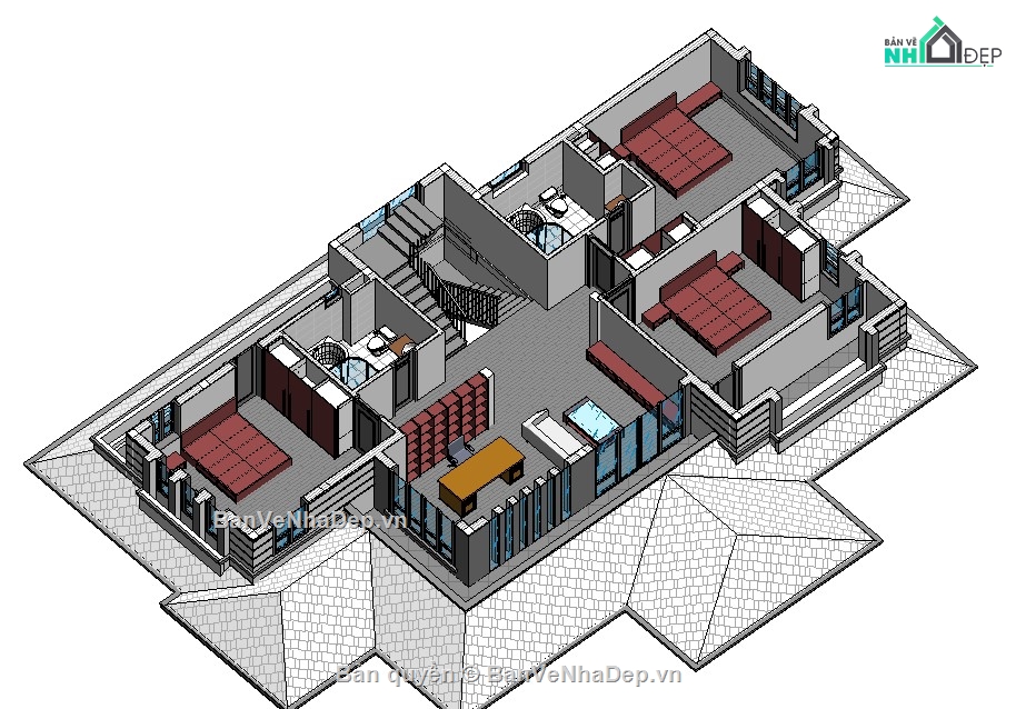 biệt thự 3 tầng,revit biệt thự 3 tầng,biệt thự 3 tầng file revit,file revit biệt thự 3 tầng