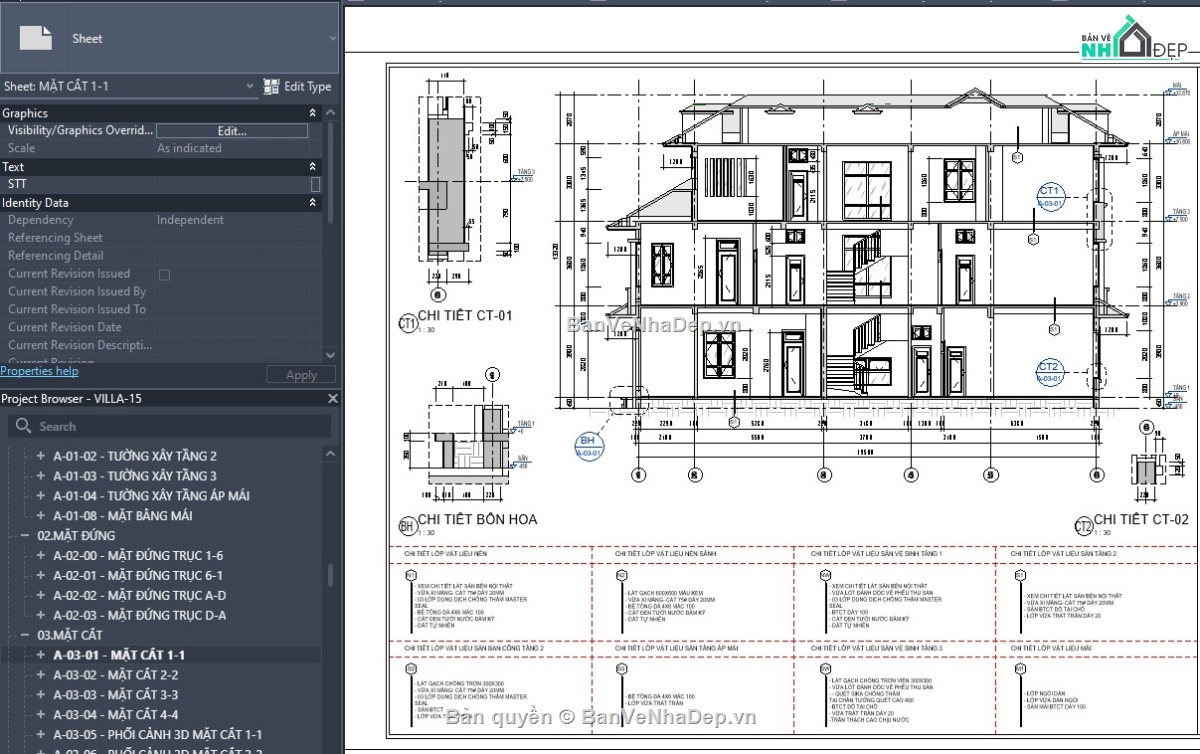 biệt thự 3 tầng,revit biệt thự 3 tầng,biệt thự 3 tầng file revit,file revit biệt thự 3 tầng