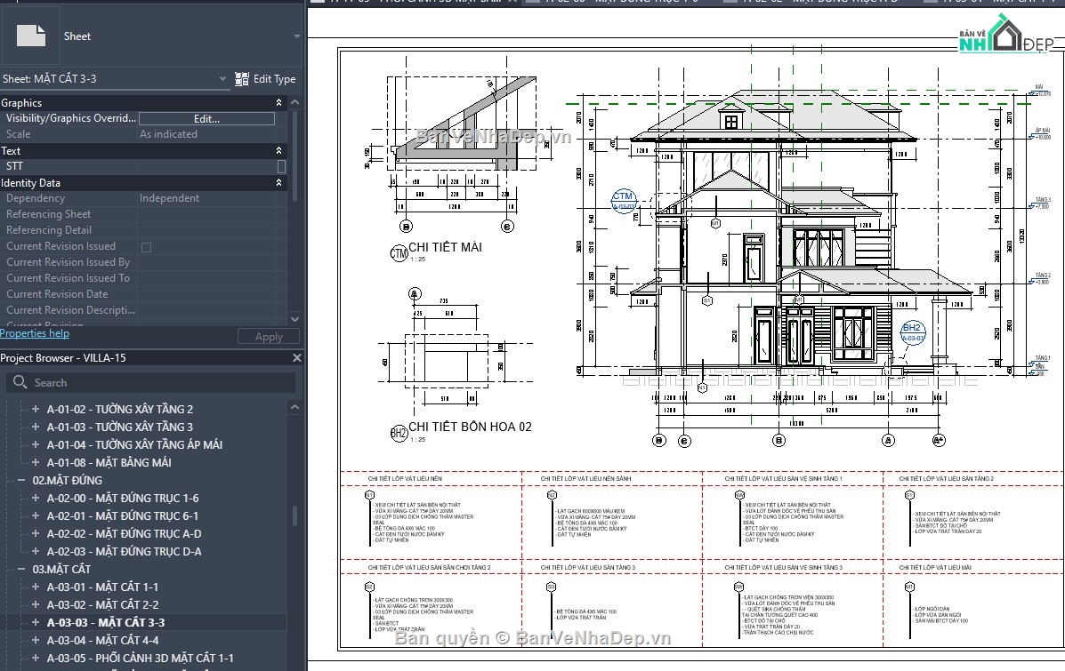 biệt thự 3 tầng,revit biệt thự 3 tầng,biệt thự 3 tầng file revit,file revit biệt thự 3 tầng