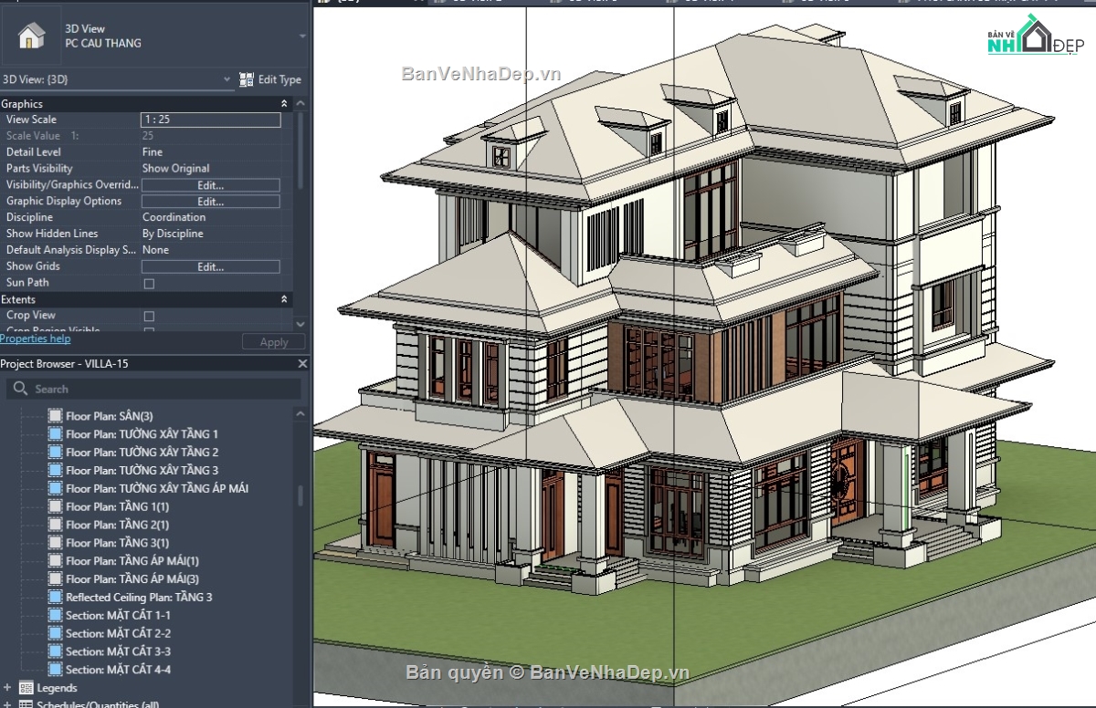 biệt thự 3 tầng,revit biệt thự 3 tầng,biệt thự 3 tầng file revit,file revit biệt thự 3 tầng