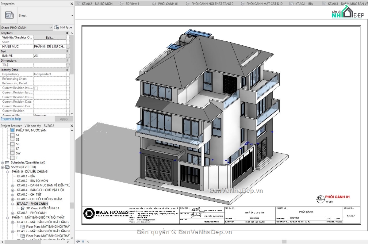 biệt thự 3 tầng,biệt thự 3 tầng 11x13m,revit biệt thự 3 tầng,revit mẫu biệt thự đẹp,revit biệt thự
