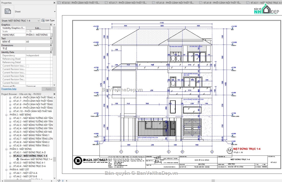 biệt thự 3 tầng,biệt thự 3 tầng 11x13m,revit biệt thự 3 tầng,revit mẫu biệt thự đẹp,revit biệt thự