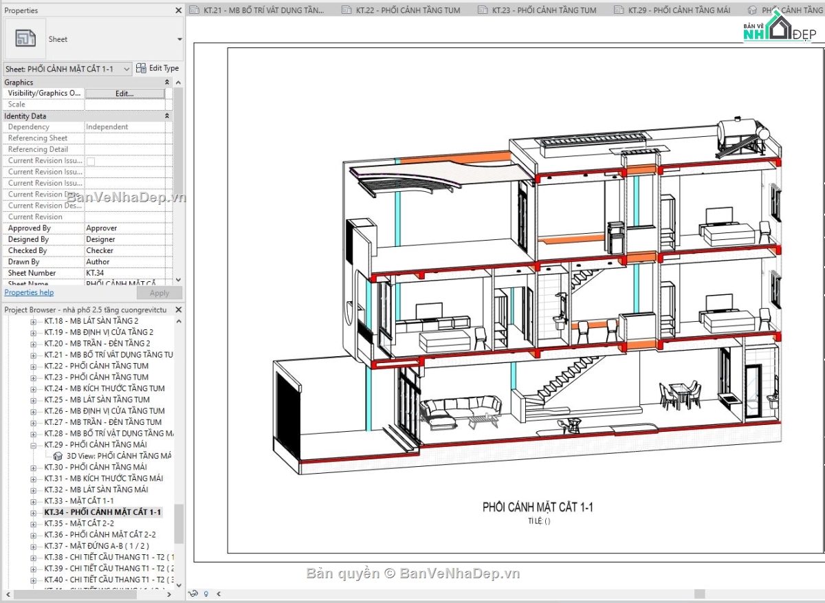 revit nhà phố,revit nhà phố 3 tầng,mẫu revit nhà phố đẹp,mẫu revit đẹp,revit kiến trúc