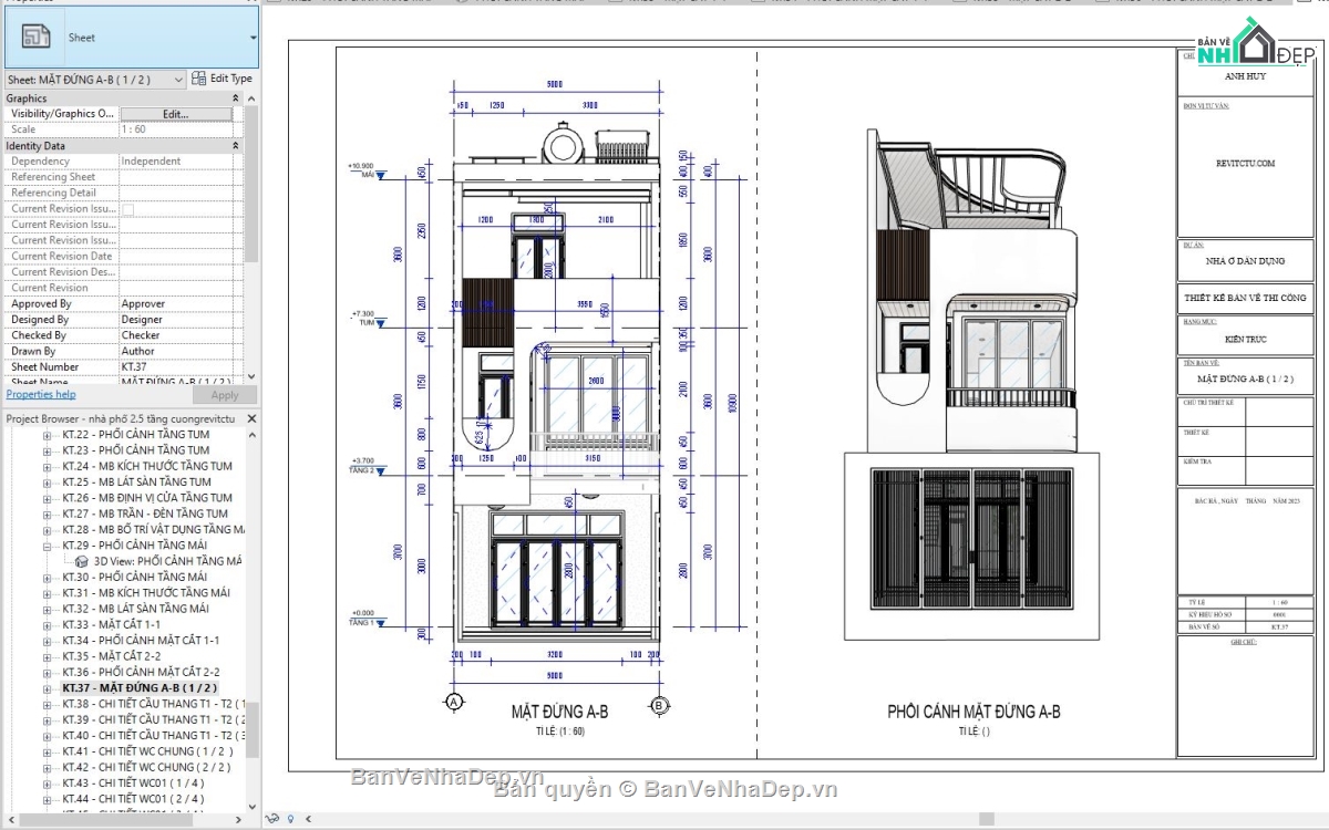 revit nhà phố,revit nhà phố 3 tầng,mẫu revit nhà phố đẹp,mẫu revit đẹp,revit kiến trúc