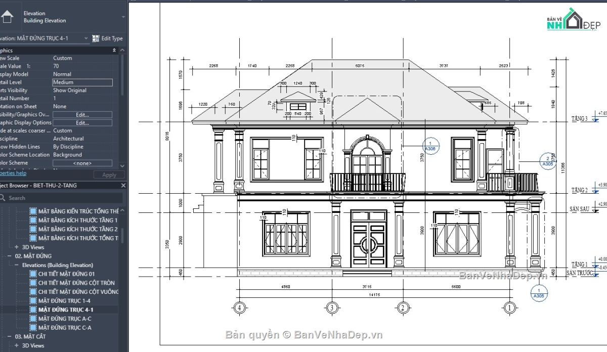 revit biệt thự,revit biệt thự tân cổ,revit biệt thự mái nhật,revit biệt thự đẹp,thiết kế revit biệt thự,file revit biệt thự