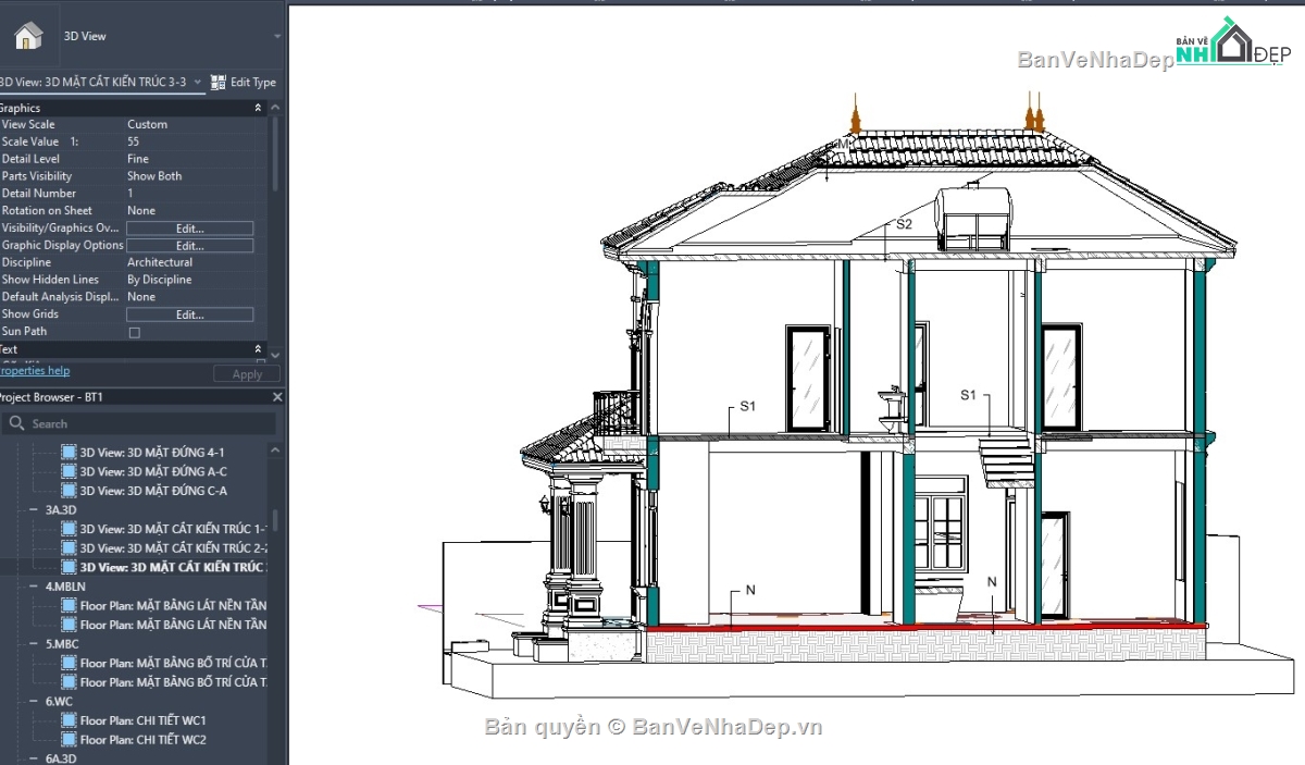 mẫu revit nhà mái nhật,revit biệt thự,revit nhà phố,revit nhà đẹp,revit biệt thự đẹp,mẫu revit biệt thự