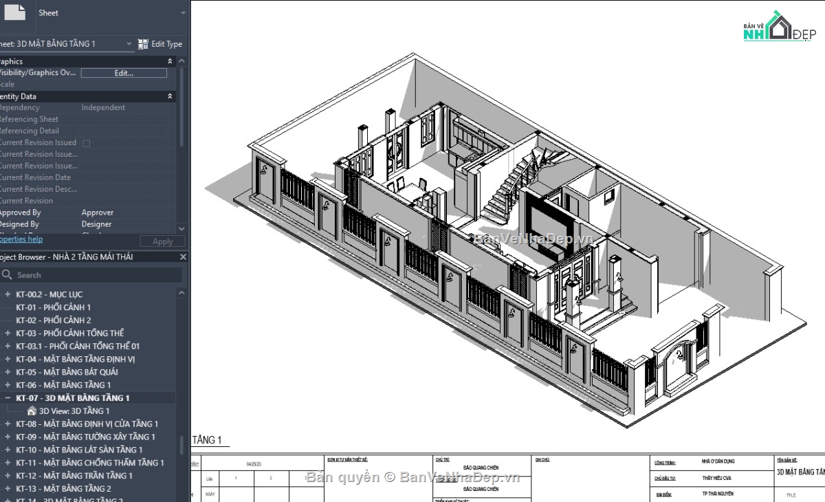 revit mẫu biệt thự,revit biệt thự mái thái,revit biệt thự đẹp,file revit biệt thự,revit mái thái