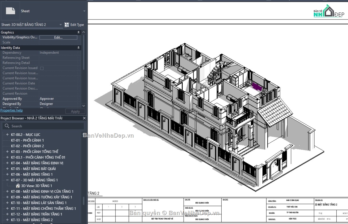 revit mẫu biệt thự,revit biệt thự mái thái,revit biệt thự đẹp,file revit biệt thự,revit mái thái