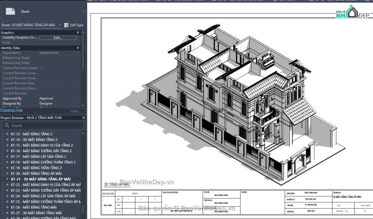 revit mẫu biệt thự,revit biệt thự mái thái,revit biệt thự đẹp,file revit biệt thự,revit mái thái