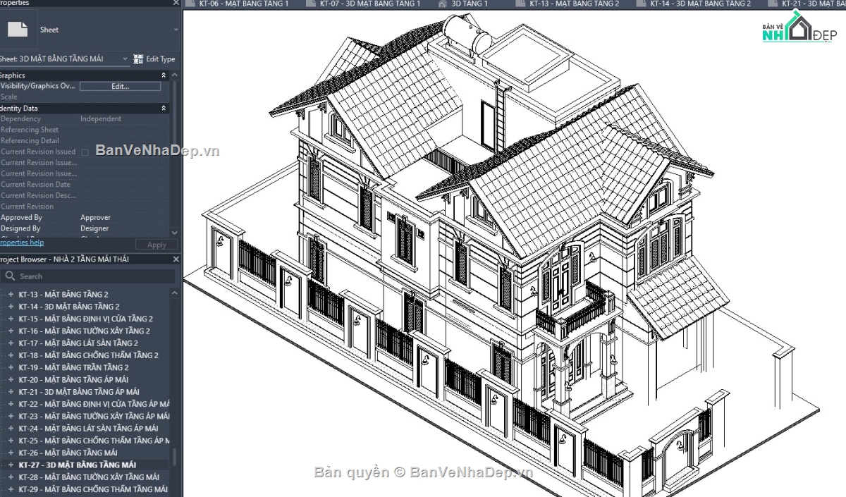 revit mẫu biệt thự,revit biệt thự mái thái,revit biệt thự đẹp,file revit biệt thự,revit mái thái