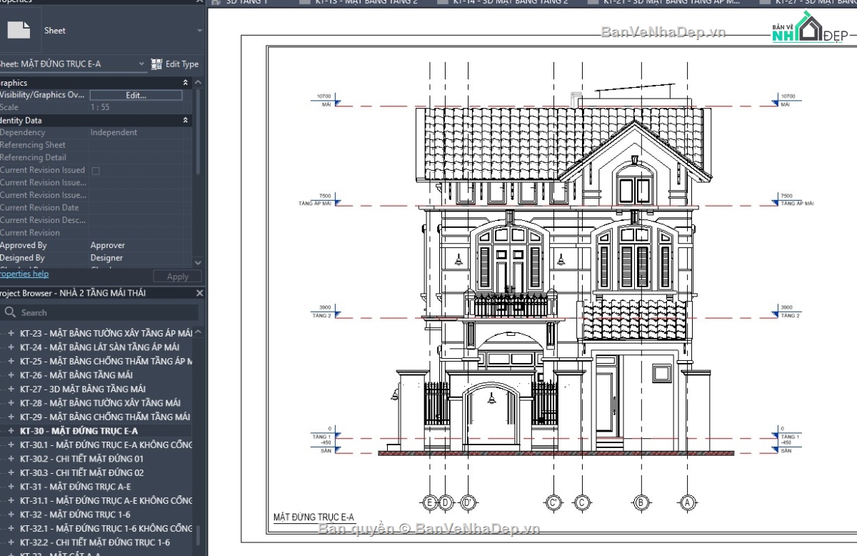 revit mẫu biệt thự,revit biệt thự mái thái,revit biệt thự đẹp,file revit biệt thự,revit mái thái