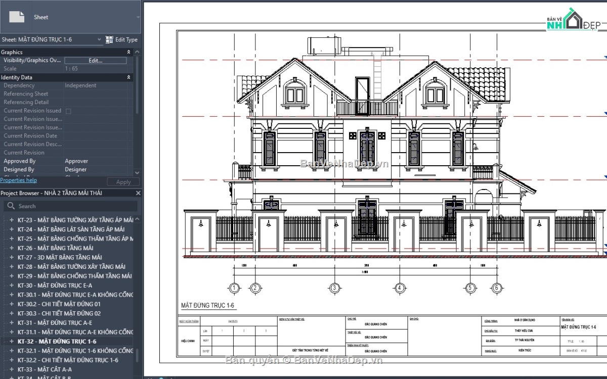 revit mẫu biệt thự,revit biệt thự mái thái,revit biệt thự đẹp,file revit biệt thự,revit mái thái