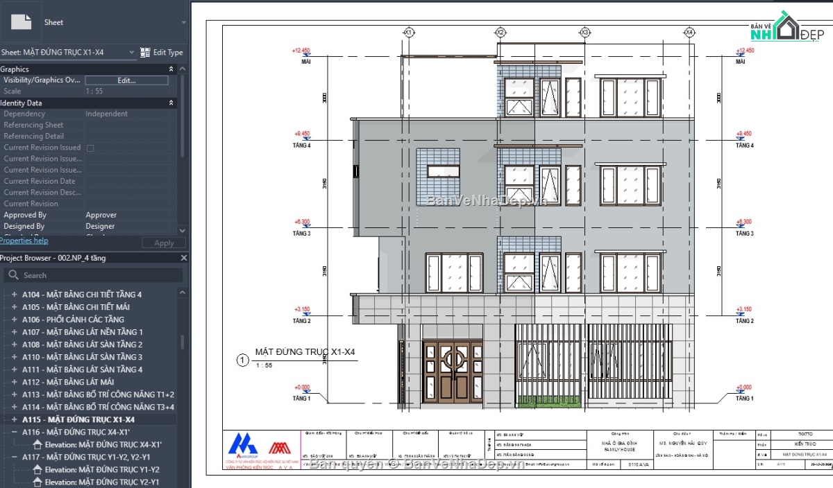 revit nhà phố,mẫu revit nhà phố đẹp,thiết kế revit nhà phố,file revit nhà phố