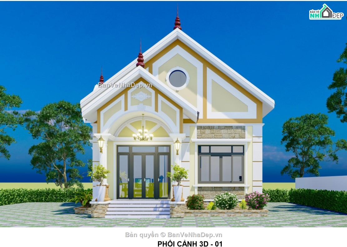 mẫu revit nhà đẹp,mẫu revit nhà mái thái,revit nhà 1 tầng,thiết kế revit nhà vườn,Biệt thự mái thái 1 tầng,file revit biệt thự mái thái