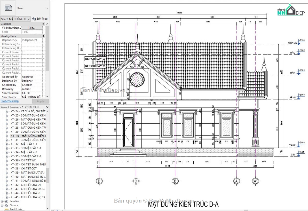 mẫu revit nhà đẹp,mẫu revit nhà mái thái,revit nhà 1 tầng,thiết kế revit nhà vườn,Biệt thự mái thái 1 tầng,file revit biệt thự mái thái