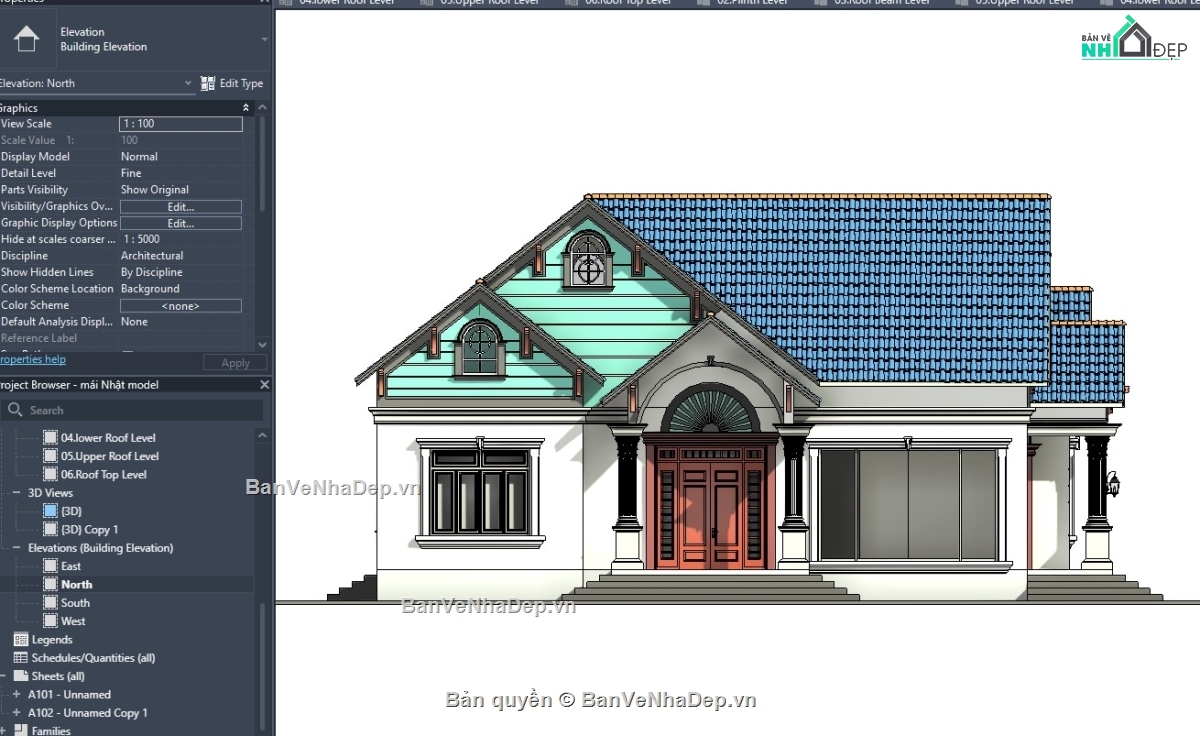 revit nhà mái thái,file revit mẫu nhà mái thái,revit nhà vườn,mẫu revit mái thái,model revit nhà vườn