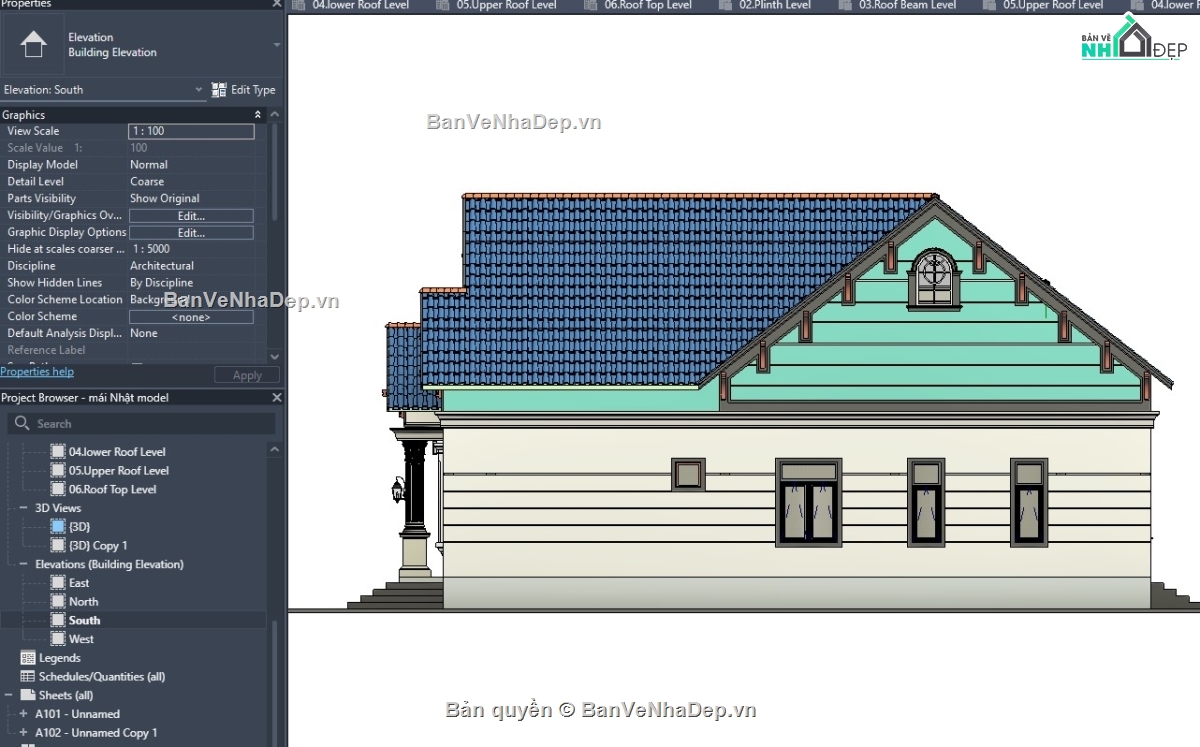 revit nhà mái thái,file revit mẫu nhà mái thái,revit nhà vườn,mẫu revit mái thái,model revit nhà vườn