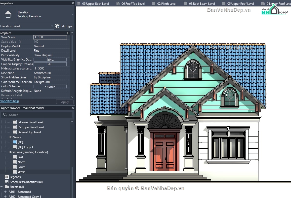 revit nhà mái thái,file revit mẫu nhà mái thái,revit nhà vườn,mẫu revit mái thái,model revit nhà vườn