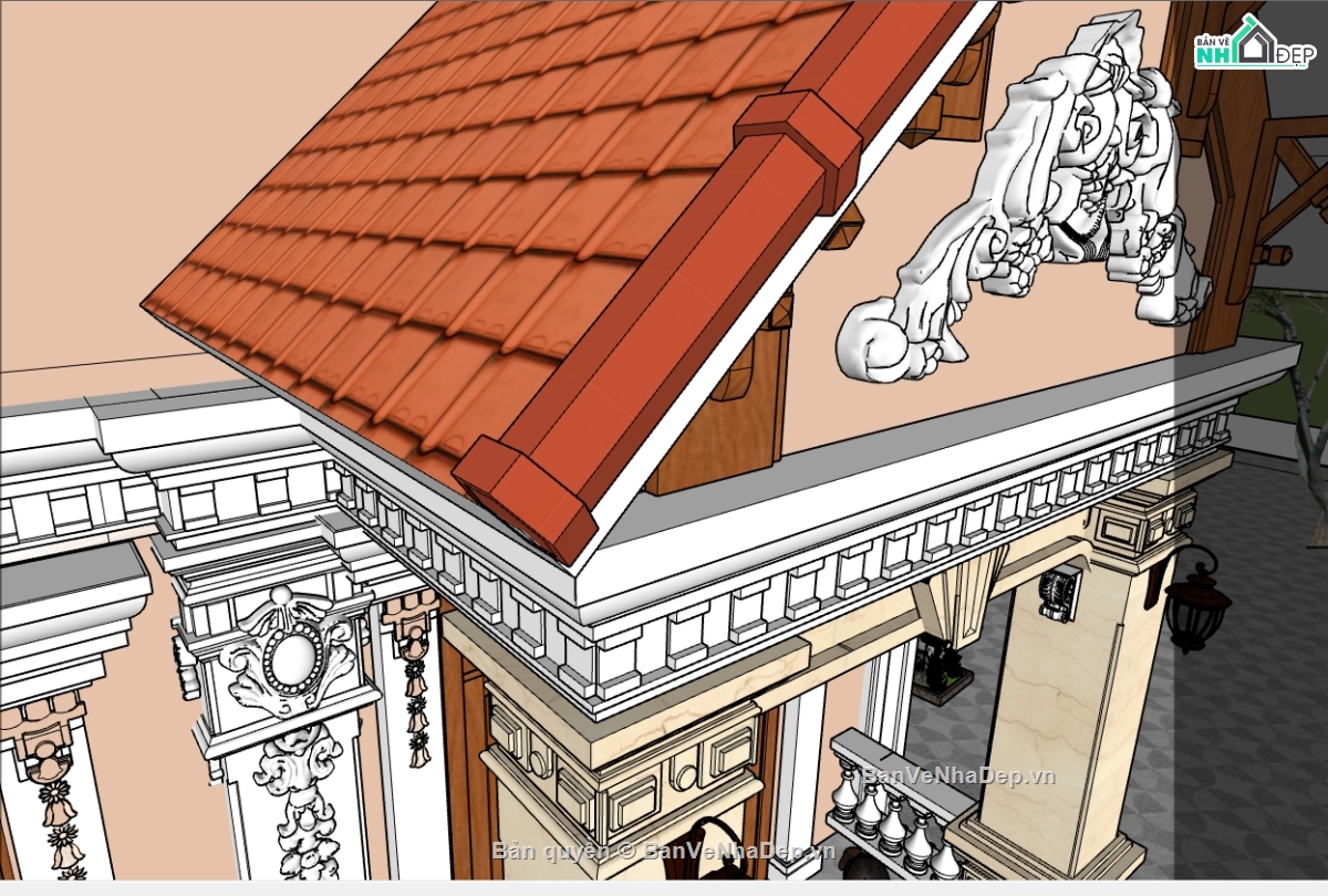 7 mẫu Sketchup nhà biệt thự 2 tầng phối cảnh ngoại thất theo kiến trúc tân cổ cực kì đẹp mắt