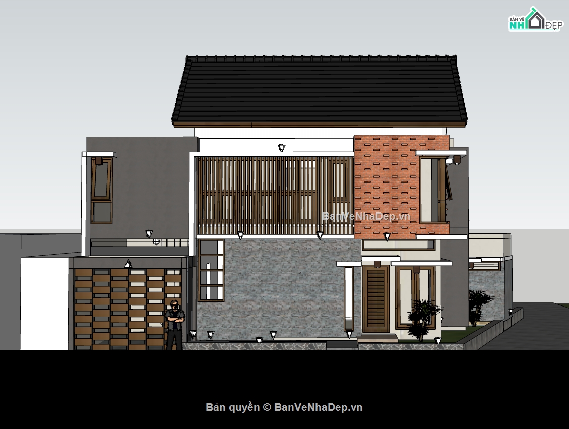 biệt thự 2 tầng,su biệt thự,sketchup biệt thự