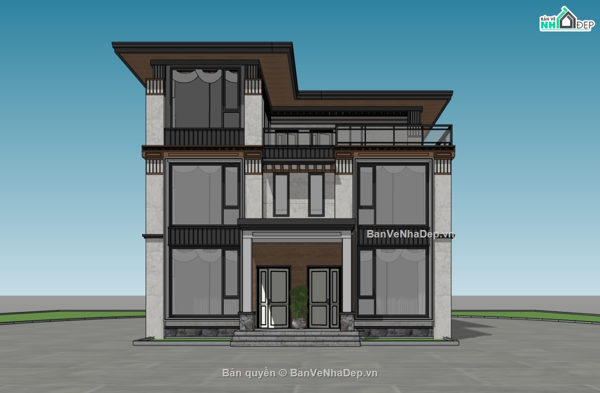 biệt thự 3 tầng,su biệt thự,sketchup biệt thự