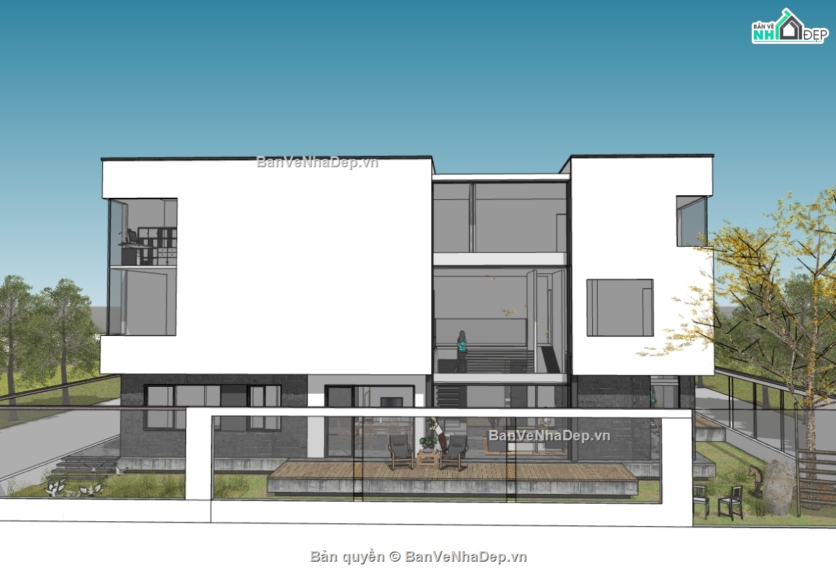 biệt thự 3 tầng,su biệt thự,sketchup biệt thự