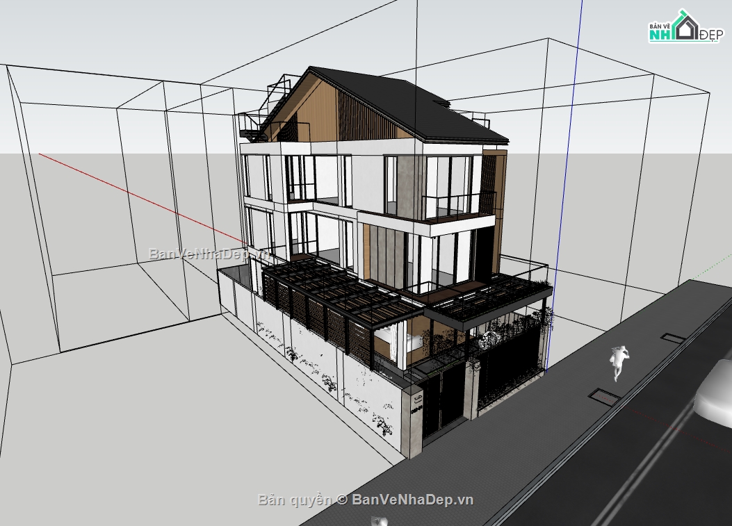 biệt thự 3 tầng,su biệt thự,sketchup biệt thự