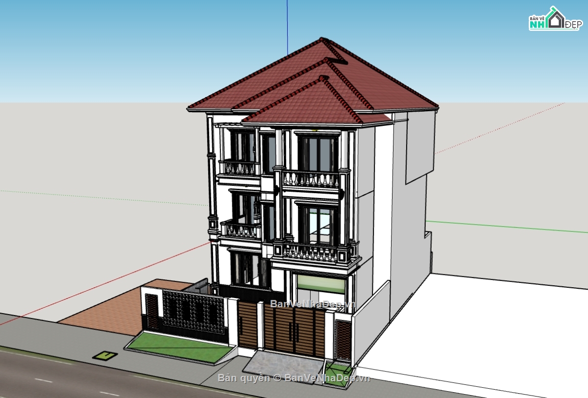 su biệt thự,sketchup biệt thự,biệt thự 3 tầng