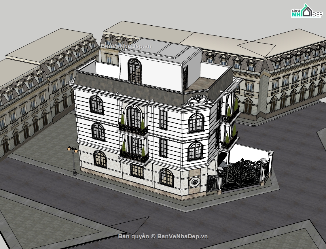 su tòa nhà,su nhà 3 tầng,sketchup nhà 3 tầng