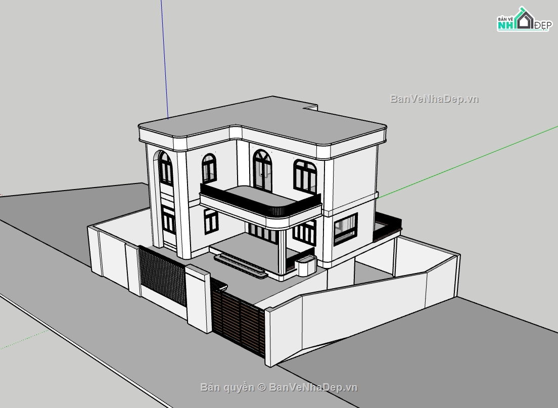 biệt thự 2 tầng,su biệt thự 2 tầng,sketchup biệt thự 2 tầng