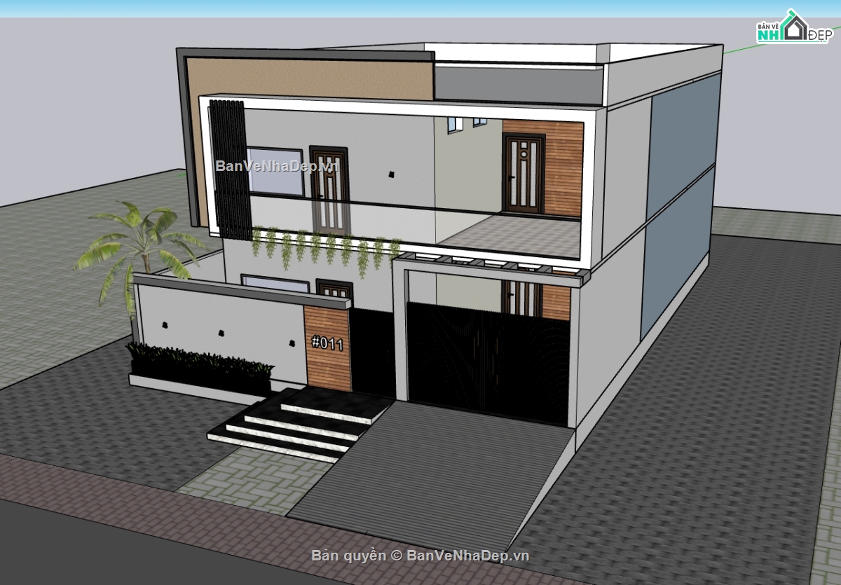 biệt thự 2 tầng,su biệt thự,sketchup biệt thự