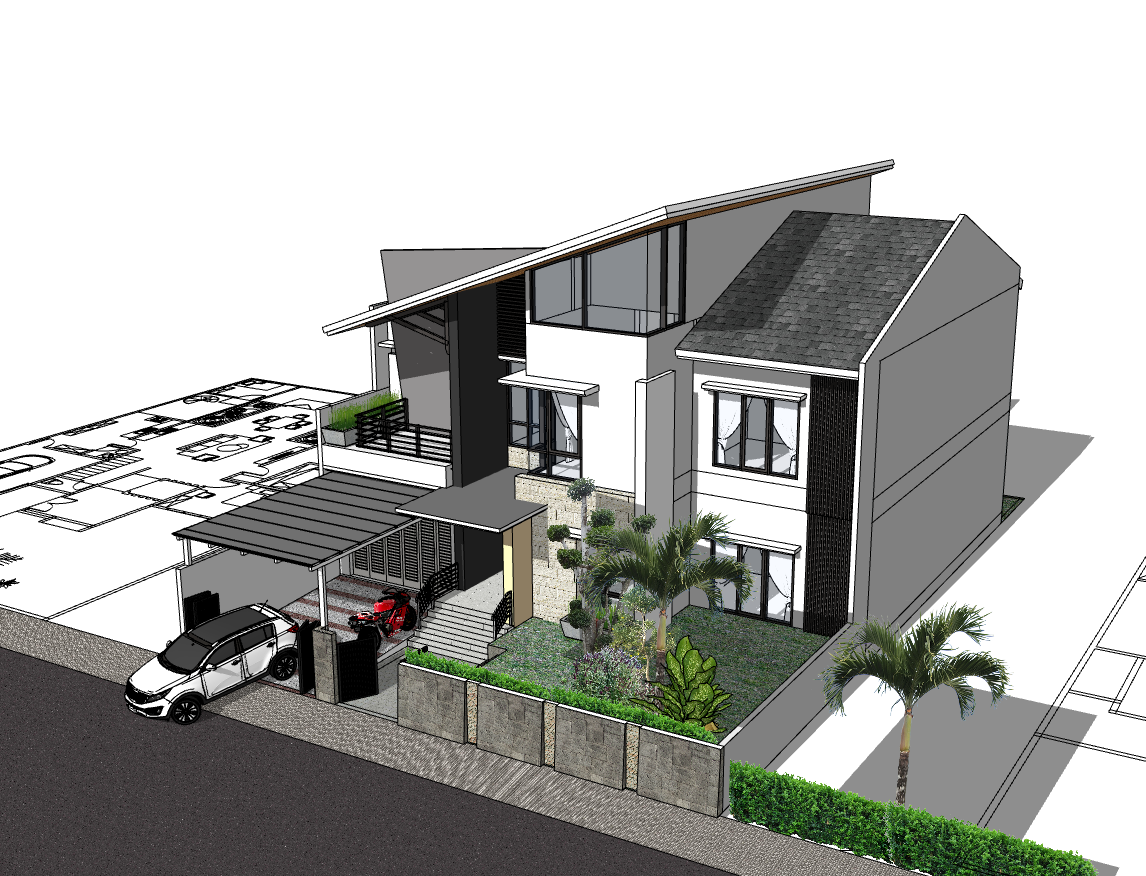 biệt thự 2 tầng,biệt thự 2 tầng sketchup,sketchup biệt thự