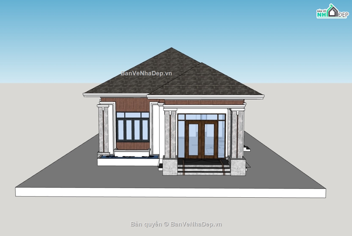 su biệt thự,sketchup biệt thự,biệt thự 1 tầng