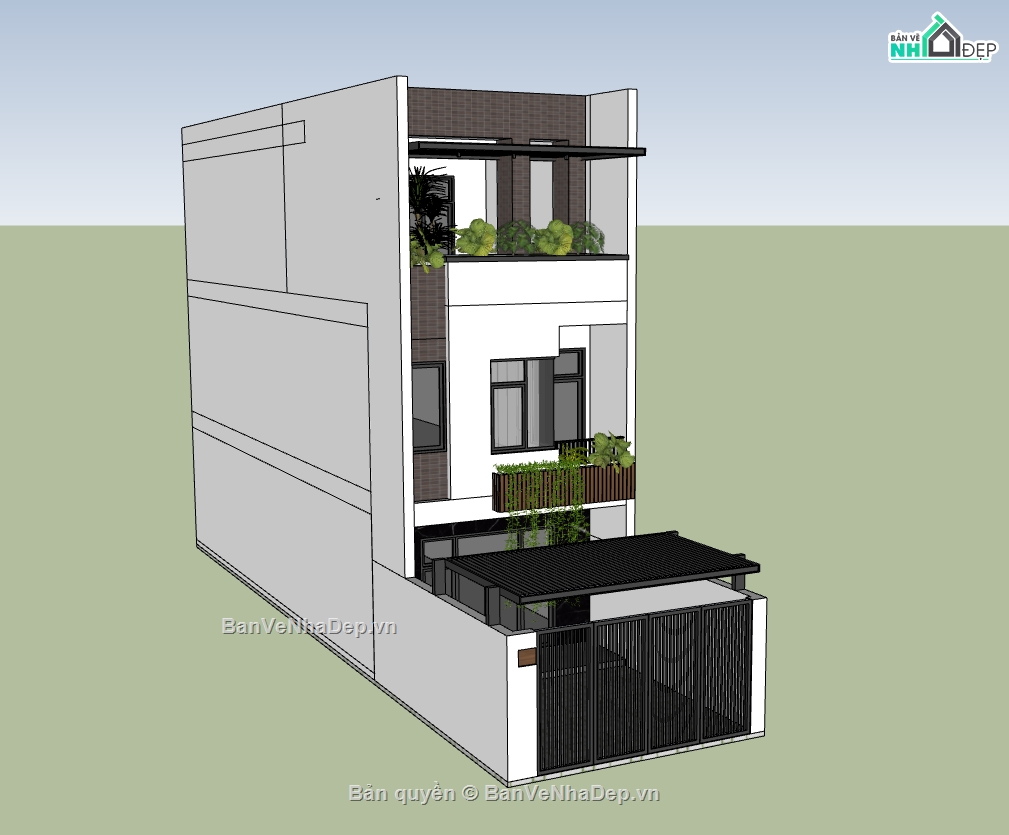 sketchup nhà phố,su nhà phố,nhà phố 3 tầng