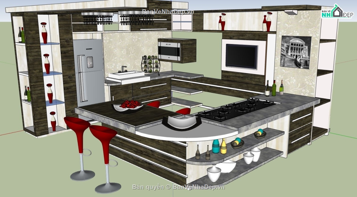 Mẫu nhà bếp,nhà bếp hiện đại,thiết kế nhà bếp sketchup,su thiết kế nội thất nhà bếp,thiết kế nội thất nhà bếp đẹp
