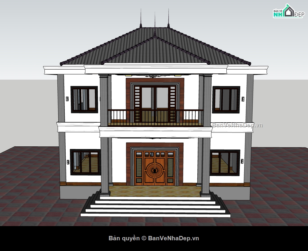 biệt thự 2 tầng,su biệt thự,sketchup biệt thự