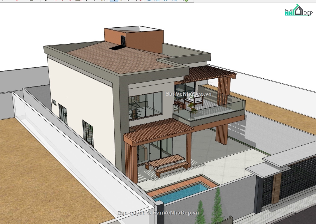 su biệt thự,sketchup biệt thự,su biệt thự 2 tầng