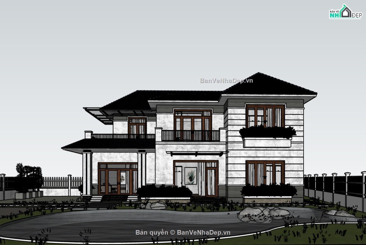 biệt thự 2 tầng,su biệt thự,sketchup biệt thự