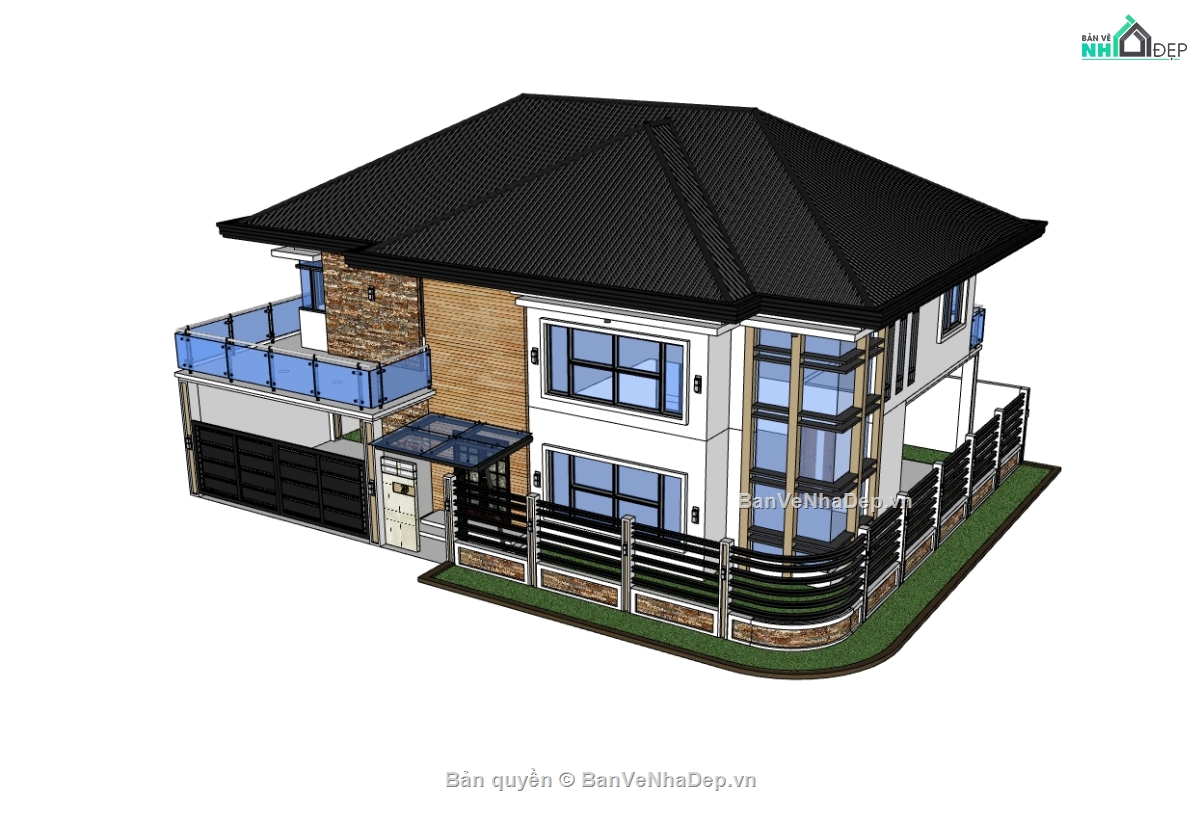 biệt thự 2 tầng,su biệt thự,sketchup biệt thự