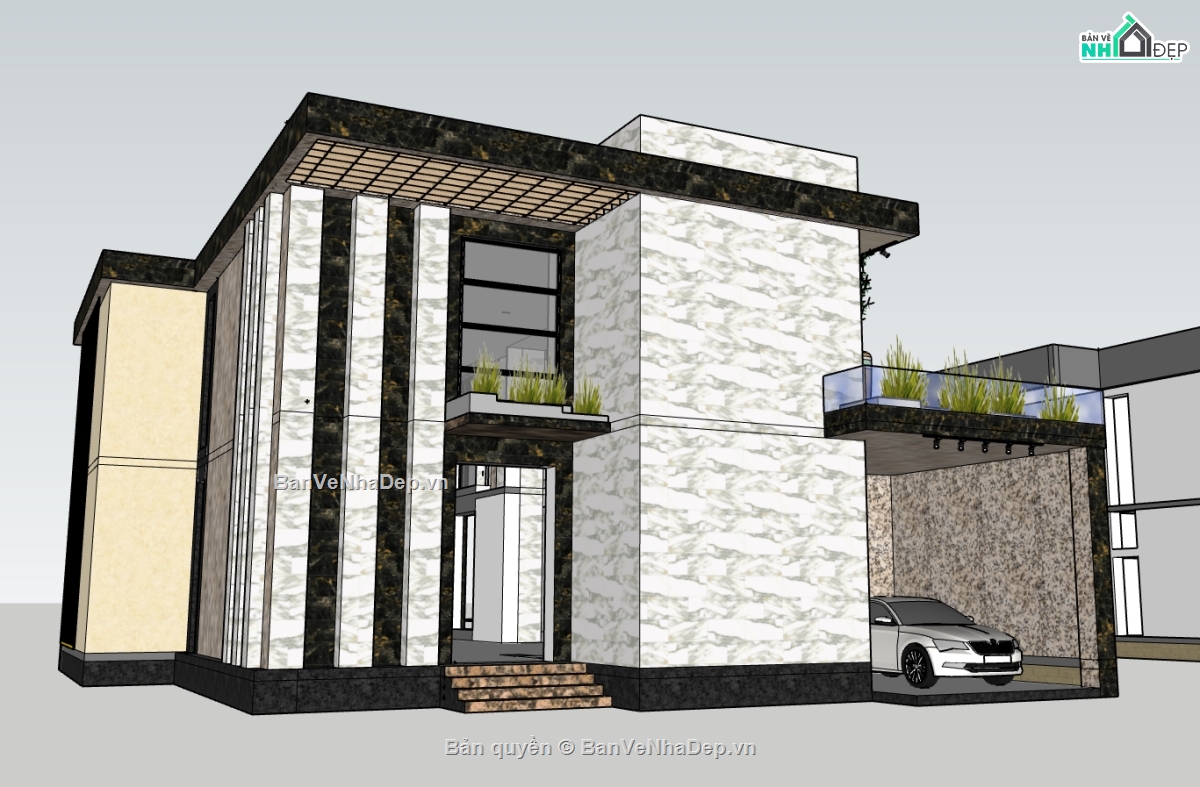 biệt thự 2 tầng,su biệt thự,sketchup biệt thự