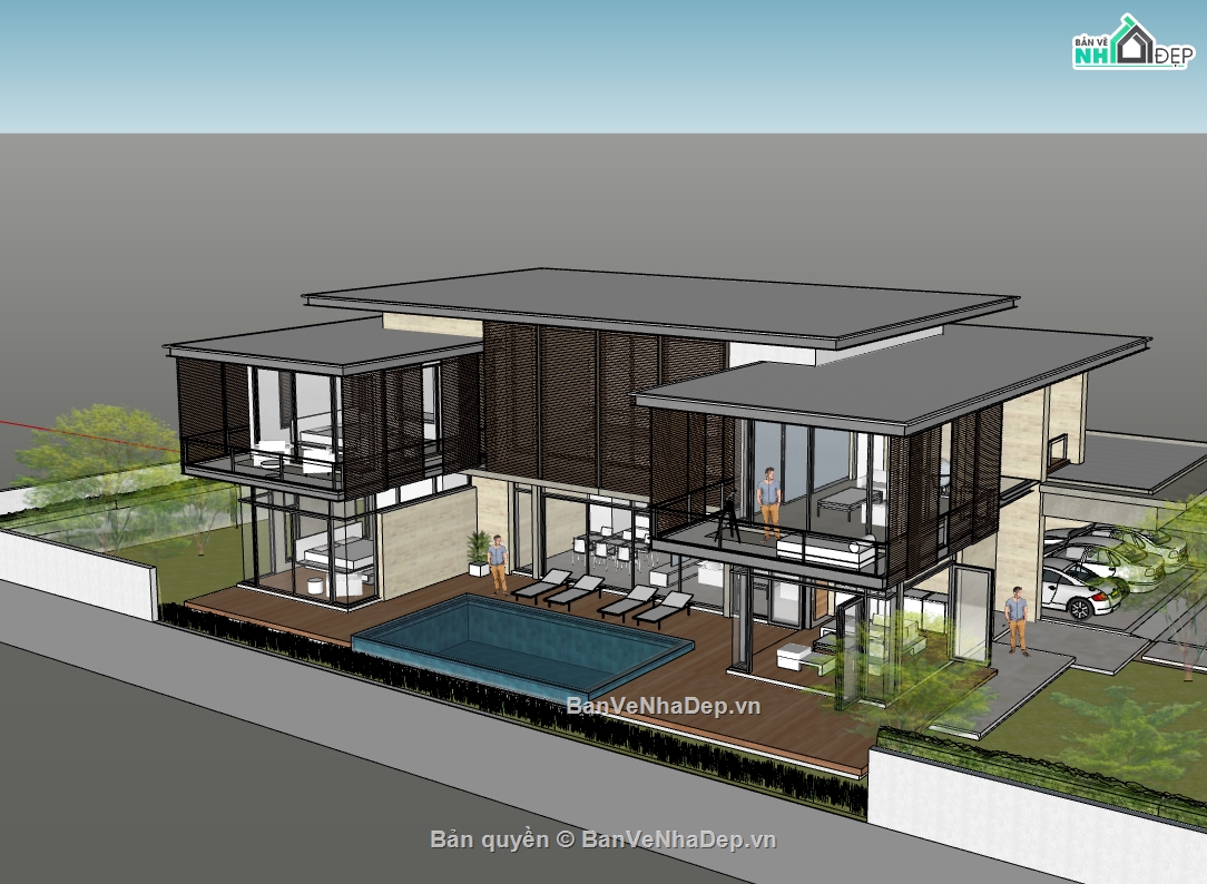 biệt thự 2 tầng,su biệt thự,sketchup biệt thự 2 tầng