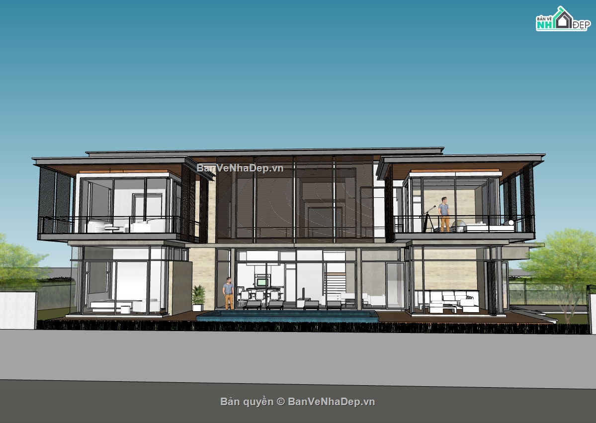 biệt thự 2 tầng,su biệt thự,sketchup biệt thự 2 tầng