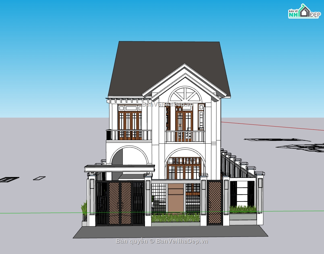 biệt thự 2 tầng,su biệt thự,sketchup biệt thự