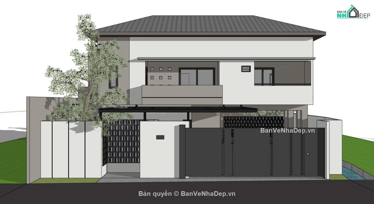 biệt thự 2 tầng,su biệt thự,sketchup biệt thự