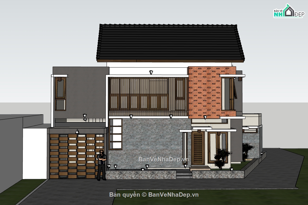 biệt thự 2 tầng,biệt thự sketchup,sketchup biệt thự,sketchup biệt thự 2 tầng