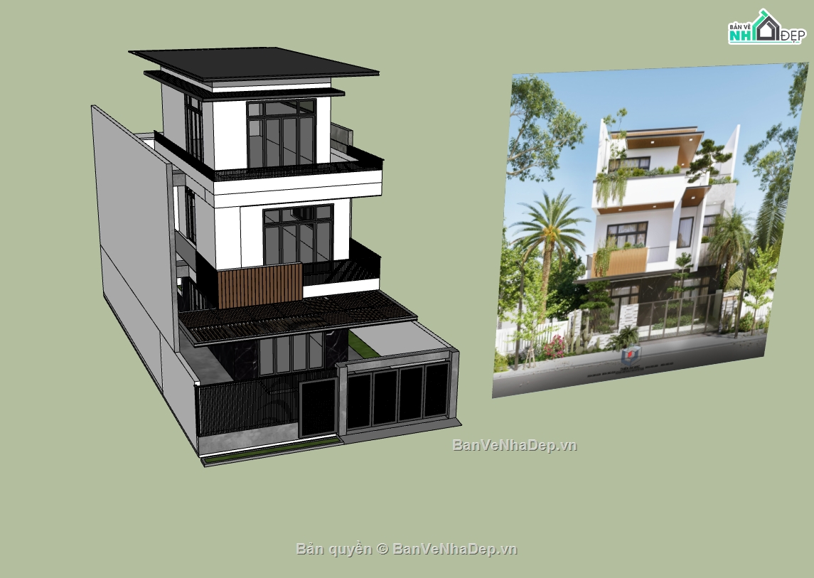 su biệt thự,biệt thự 3 tầng,sketchup biệt thự