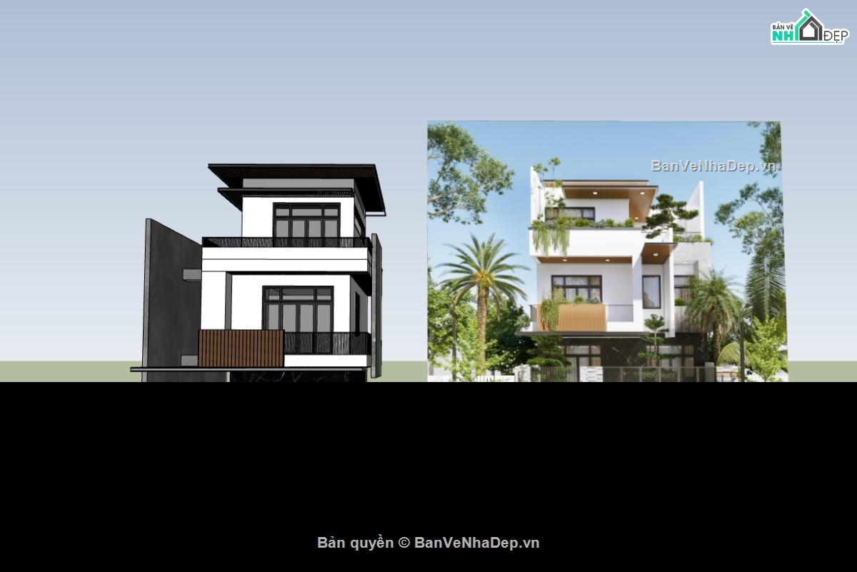 su biệt thự,biệt thự 3 tầng,sketchup biệt thự