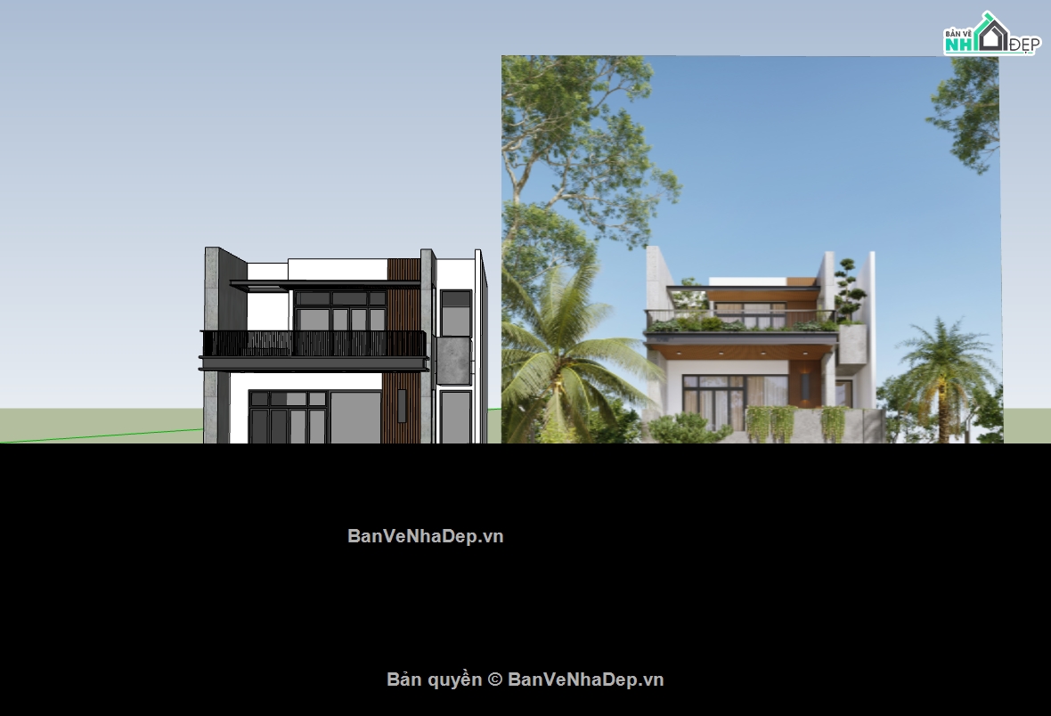 biệt thự 3 tầng,su biệt thự,sketchup biệt thự